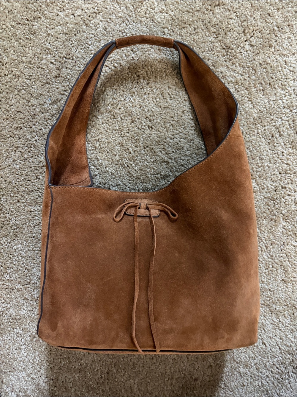 Lucky Brand Suede Drawstring Shoulder Bag in Chestnut